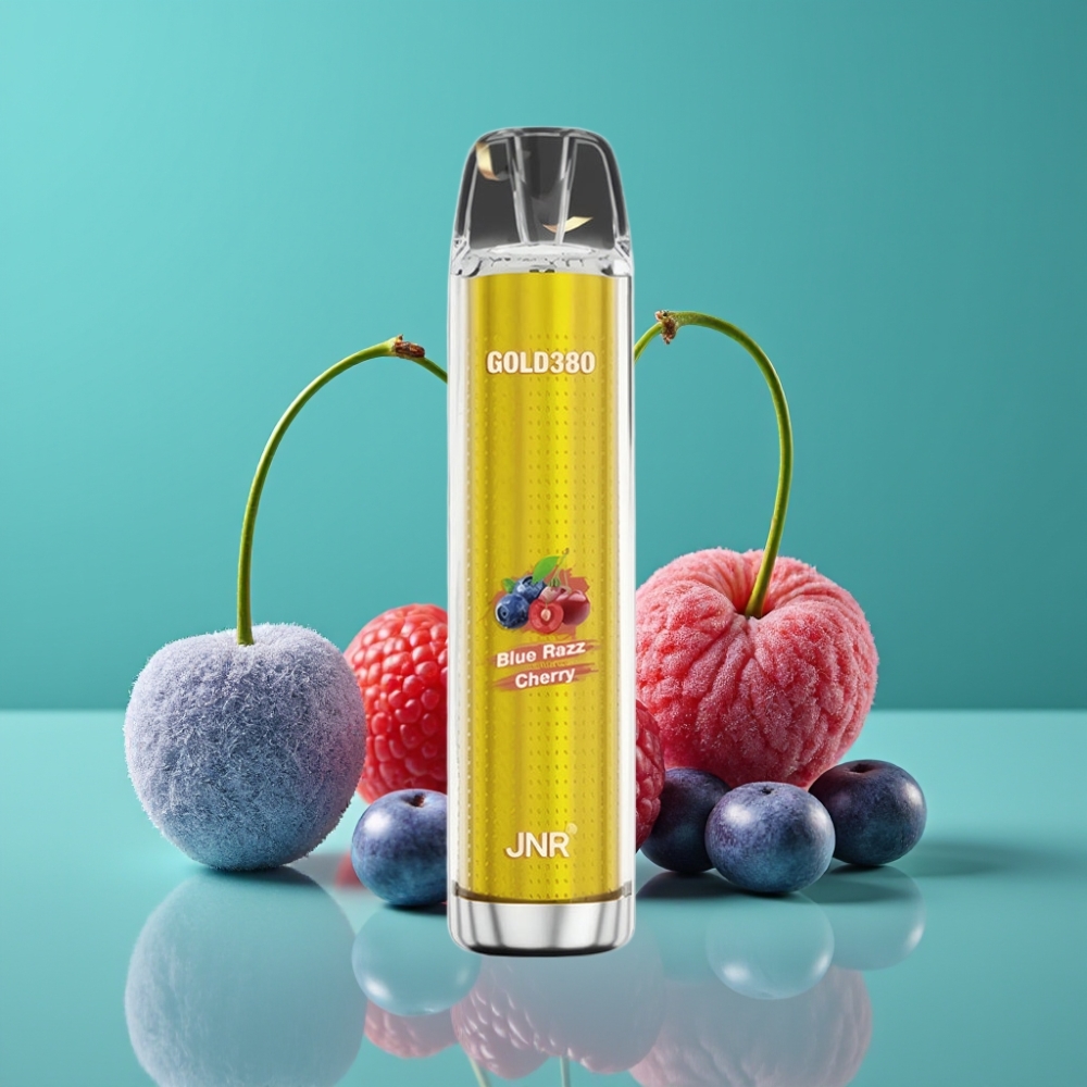 JNR Gold380 6000 Puffs Vape Jetable Myrtille Cerise – 1500mAh, 13ml, Résistance 1.0ohm, Nicotine 0%/2%/5%