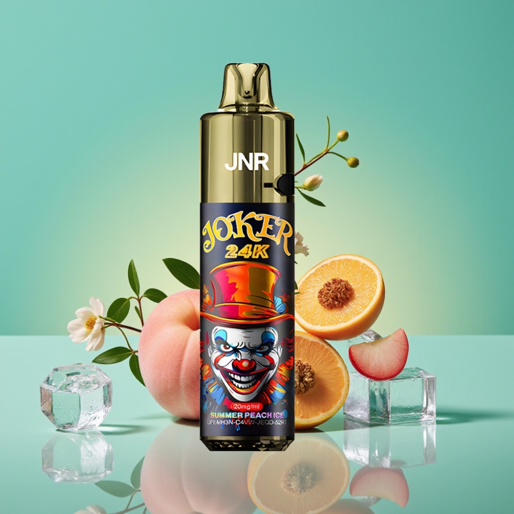 JNR Joker 24K Puffs Rechargeable 800mAh Type-C - Pêche Glacée d'Été, 2% Nicotine, 2+10ml Pod Rafraîchissante, Niveau de Liquide Visible