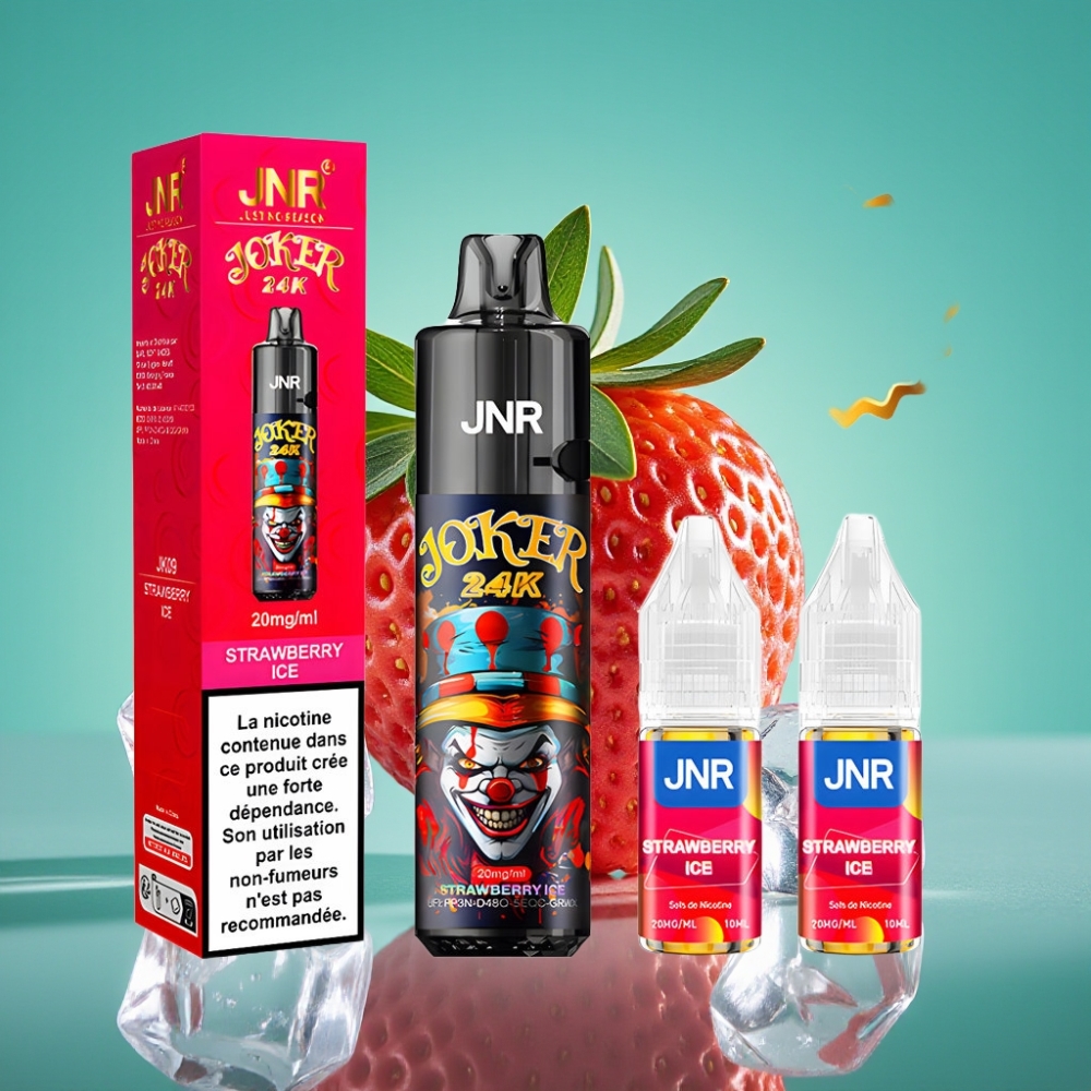 JNR Joker 24K Puffs Rechargeable Vape Jetable Fraise Glacée - 2+10ml Pod, 800mAh, Type-C
