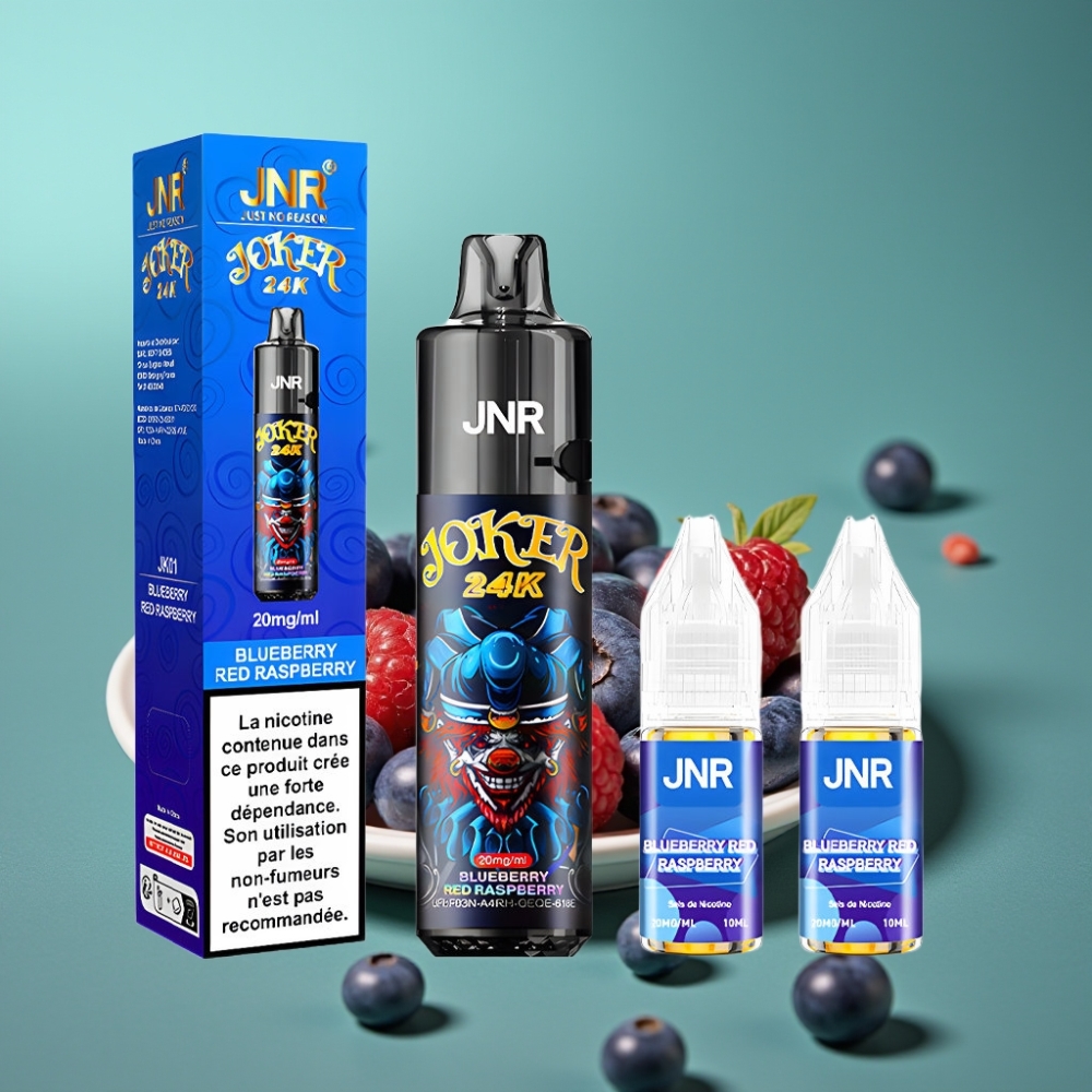 JNR Joker 24K Puffs Rechargeable avec Pod 2+10ml, Batterie 800mAh, Type-C, Myrtille Framboise Rouge