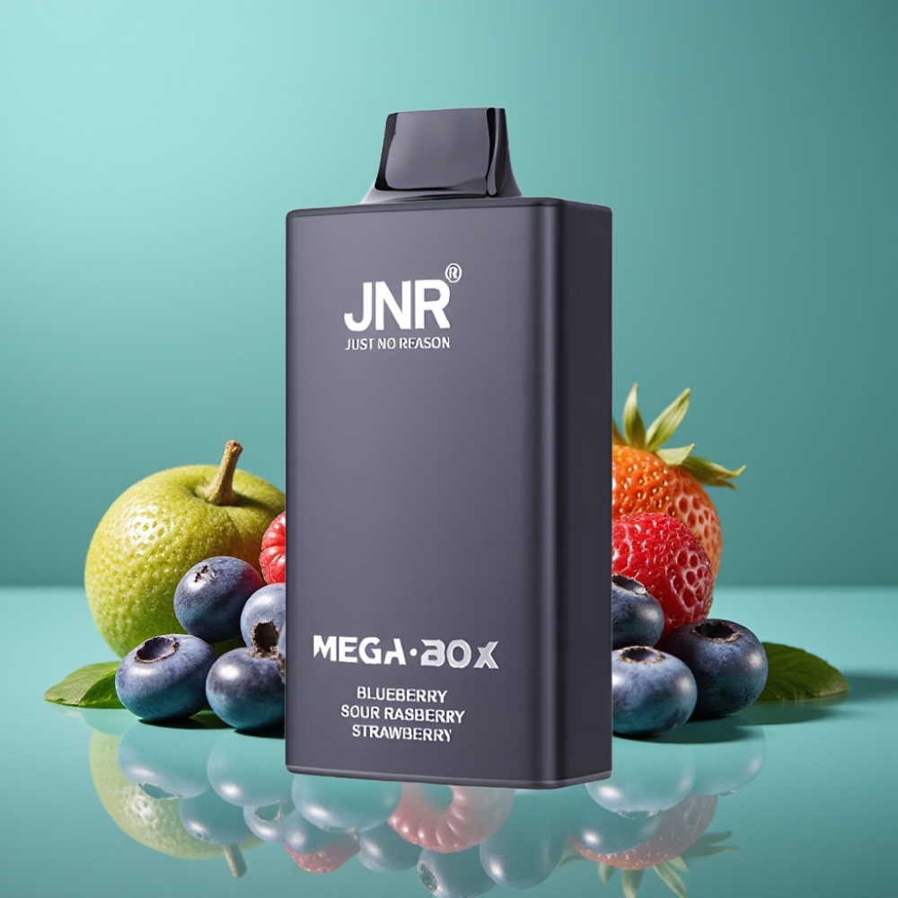 JNR Mega Box 25000 Puffs Vape Jetable 30ml Myrtille Acidulée Framboise Fraise avec Dual Mesh Coil & 850mAh Battery Type-C