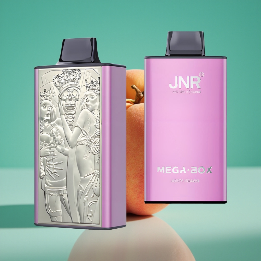 JNR Mega Box 25000 Puffs Vape Jetable Pêche Juteuse - 30ml, 850mAh, Double Mesh Coil, Charge Type-C