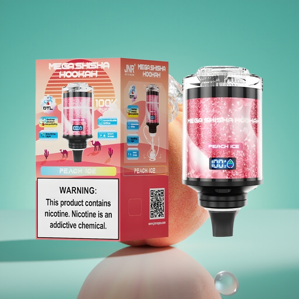 JNR Mega Shicha Hookah Desktop Compatibilité 100K Puffs 60mL Écran Intelligent Pêche Glacée