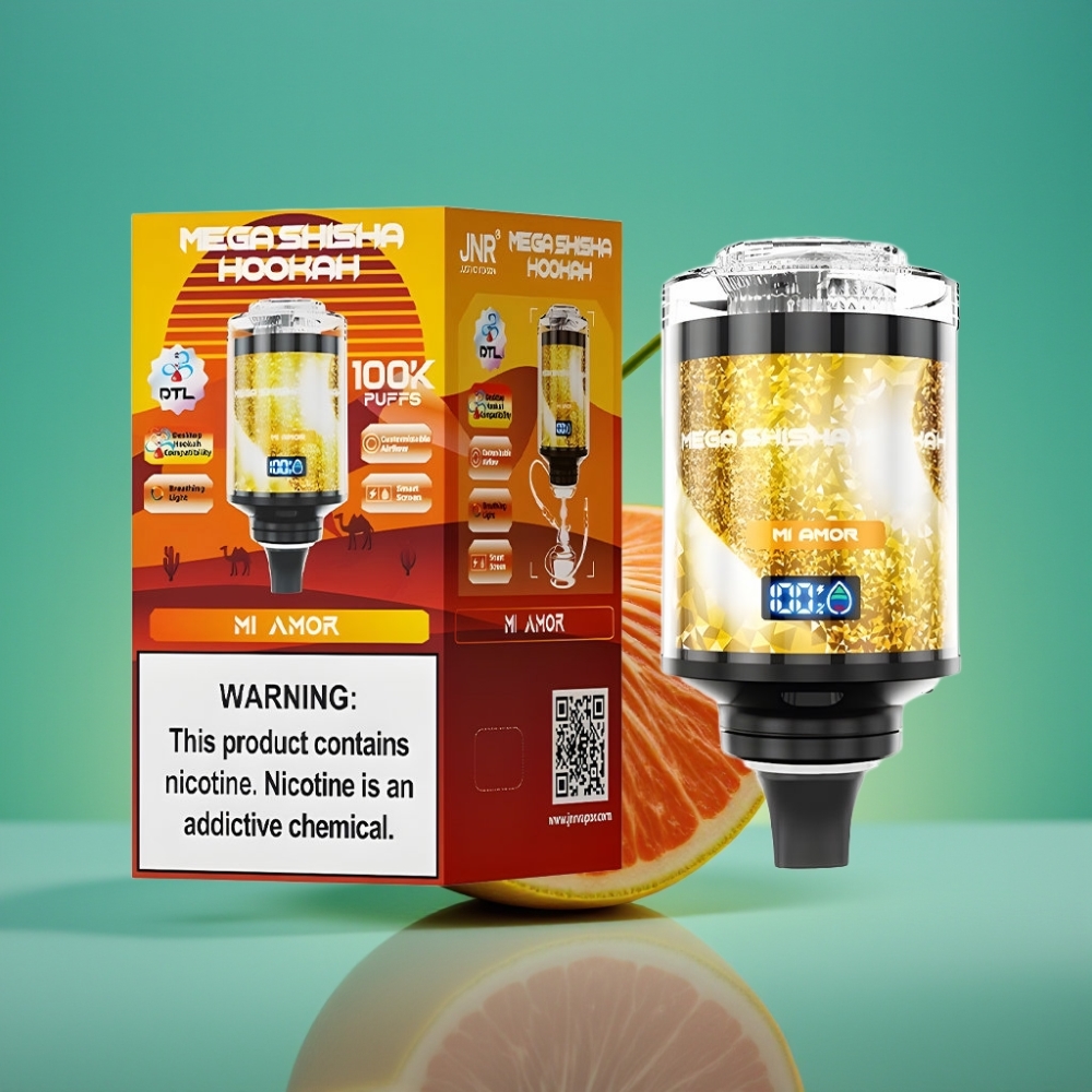 JNR Mega Shisha Hookah 100K 60ml 2200mAh Smart Screen Desktop Compatibility Mi Amor