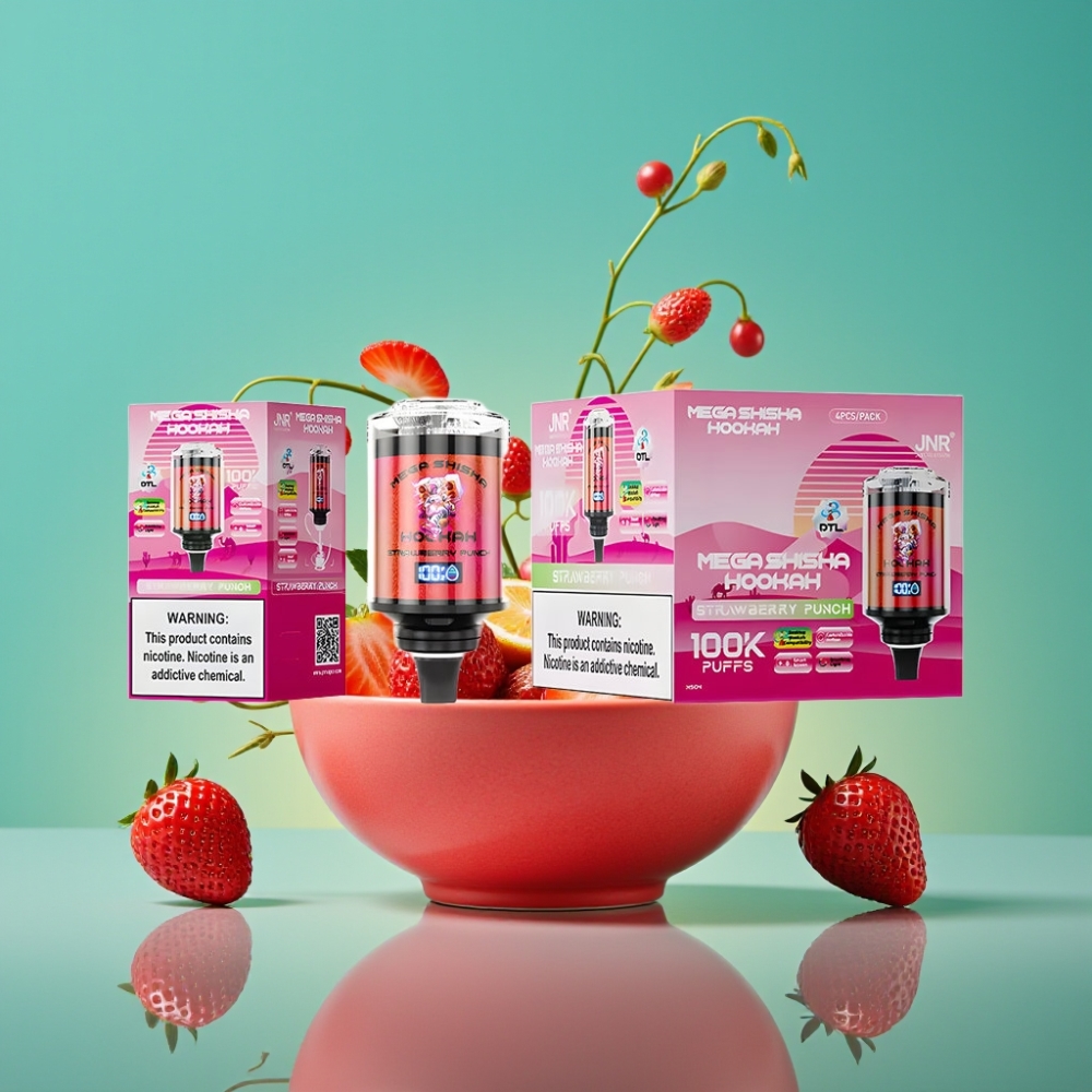 JNR Mega Shisha Hookah 100K Desktop Compatibility Fraise Punch – 60ml, 100K Puffs, Écran Intelligent, Batterie 2200mAh