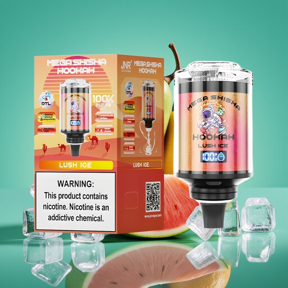 JNR Mega Shisha Hookah 100K Desktop Compatibility Lush Ice 2200mAh 60mL Smart Screen