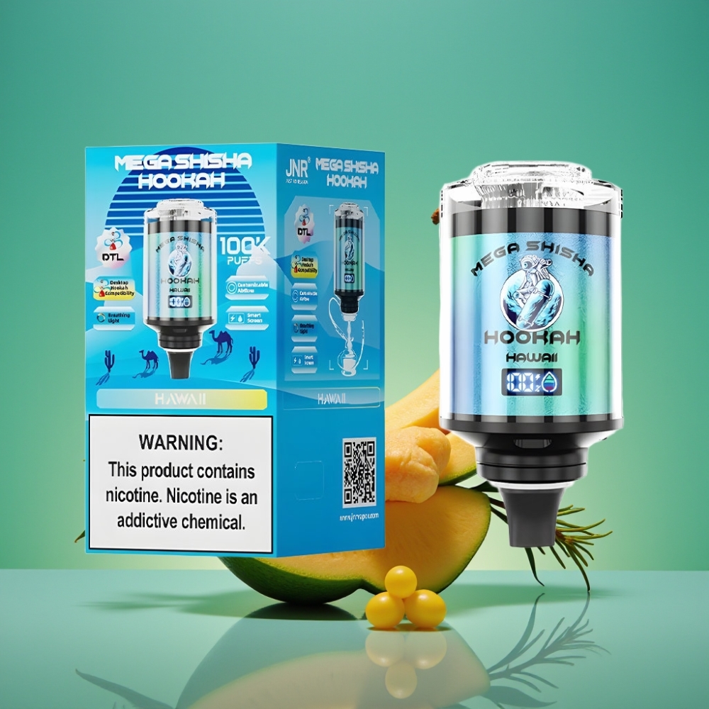 JNR Mega Shisha Hookah Desktop Compatibilité 60ml 100K Puffs Écran Intelligent Lumière Respiratoire Charge Rapide Type-C 2% Nicotine