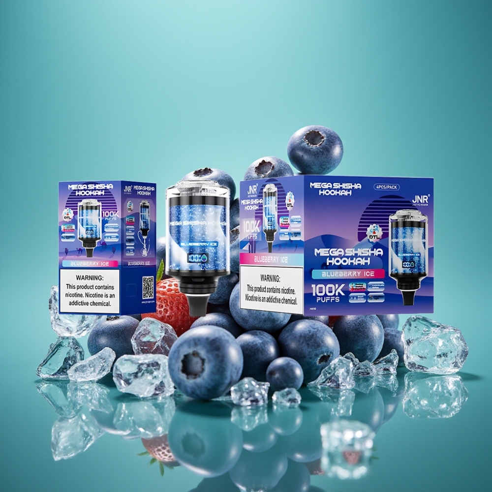 JNR Mega Shisha Hookah Desktop Compatible 100K Puffs 60ml 2200mAh Type-C Bleuet Glacé