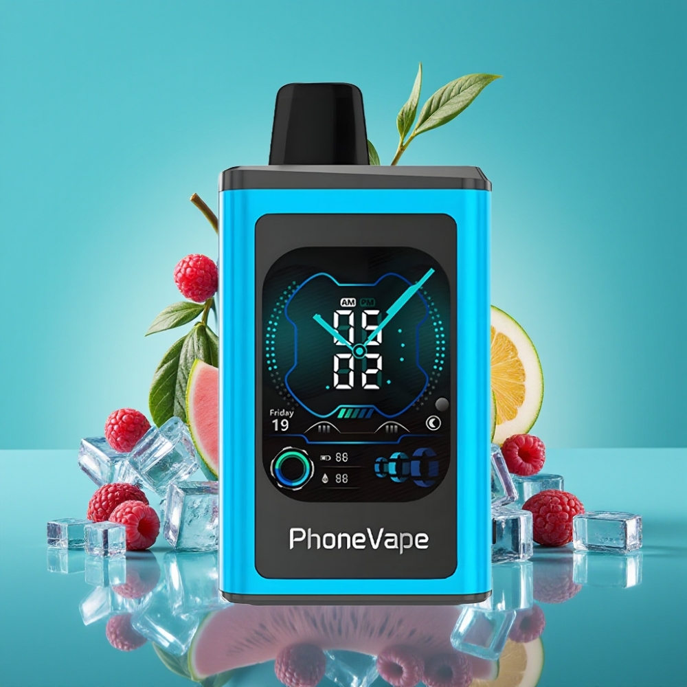 JNR PhoneVape 30000 bouffées Rechargeable Type-C 850mAh - Blue Razz Ice - Turbo Mode, App Control, Écran Complet, 2%/5% Nicotine