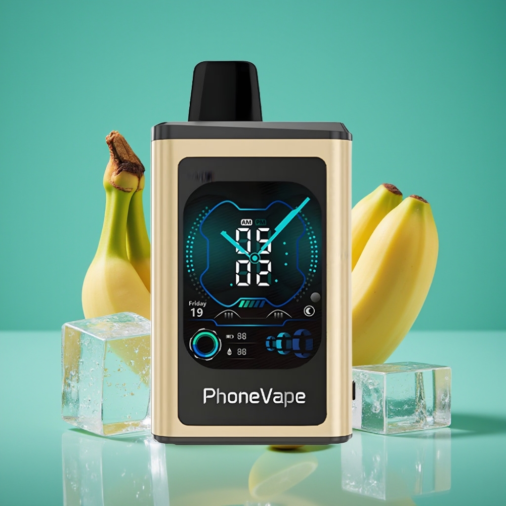 JNR PhoneVape 30000 bouffées Rechargeable Type-C Banana Ice avec Turbo Mode, Airflow Réglable et Écran Complet