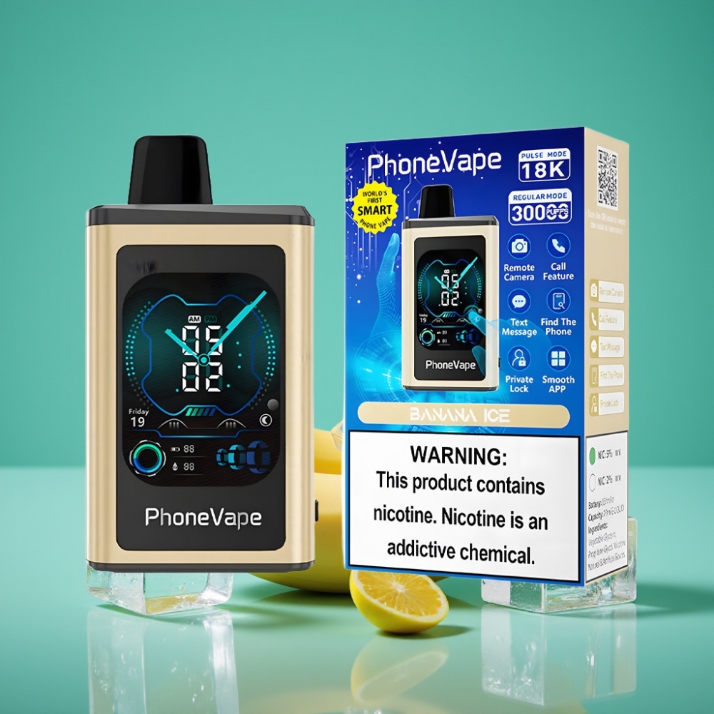 JNR PhoneVape 30000 bouffées Rechargeable Type-C Banana Ice avec Turbo Mode, Airflow Réglable et Écran Complet
