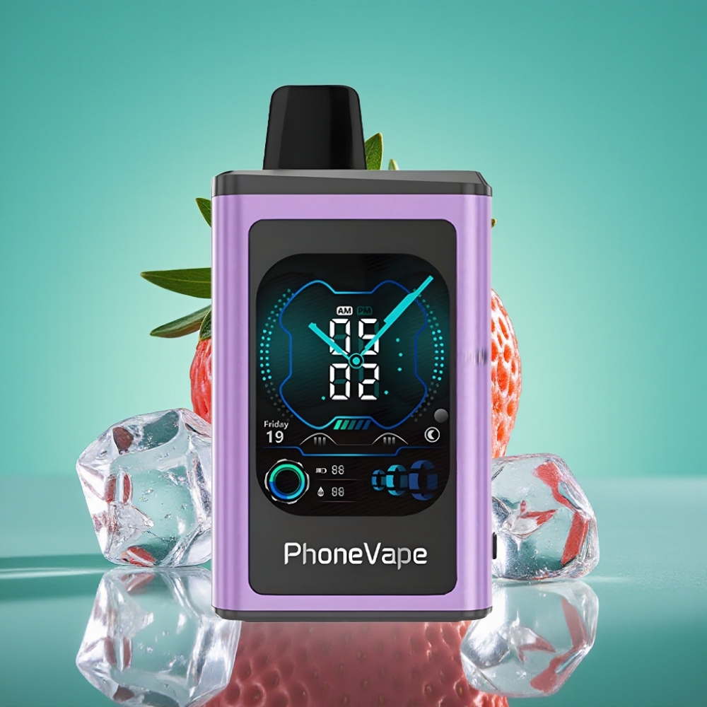 JNR PhoneVape 30000 bouffées Rechargeable Type-C Vape Disposable Fraise Glacée avec Turbo Mode, Airflow Réglable et Écran Complet