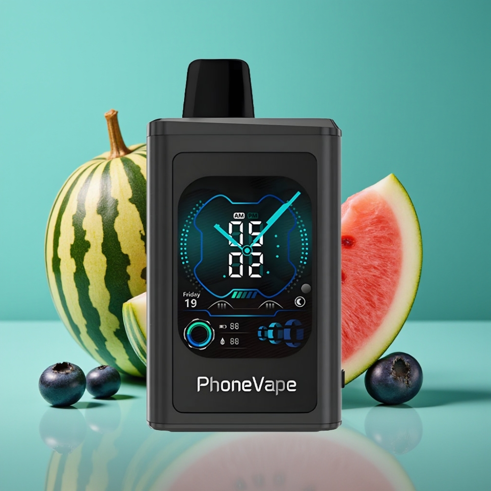 JNR PhoneVape 30000 bouffées Rechargeable Type-C avec Turbo Mode et Affichage Complet - Myrtille Pastèque