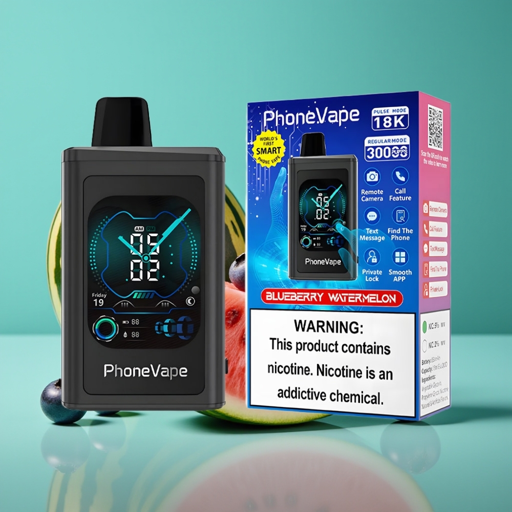 JNR PhoneVape 30000 bouffées Rechargeable Type-C avec Turbo Mode et Affichage Complet - Myrtille Pastèque