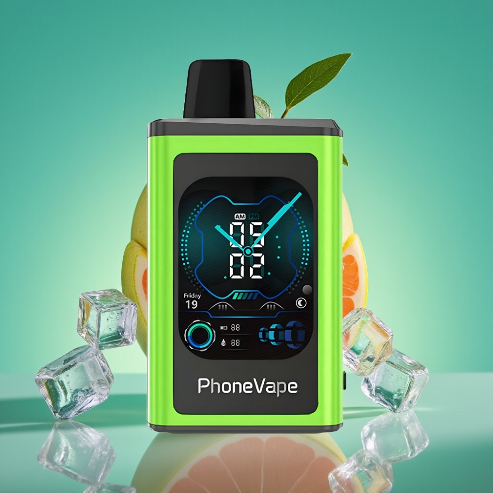 JNR PhoneVape 30000 bouffées Vape Jetable Pomme Acidulée Glace - Batterie 850mAh Rechargeable Type-C, Mode Turbo, Contrôle par App, 2%/5% Nicotine