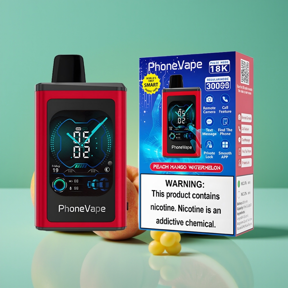 JNR PhoneVape 30000 puffs Vape Jetable Pêche Mangue Pastèque avec Batterie 850mAh Rechargeable Type-C, Turbo Mode, Affichage Complet et Contrôle par App