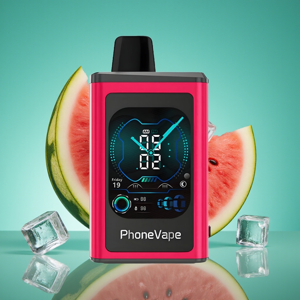 JNR PhoneVape 30000 puffs Vape Jetable Pastèque Glacée avec Batterie Rechargeable 850mAh Type-C, Turbo Mode, écran Complet et App Contrôlée