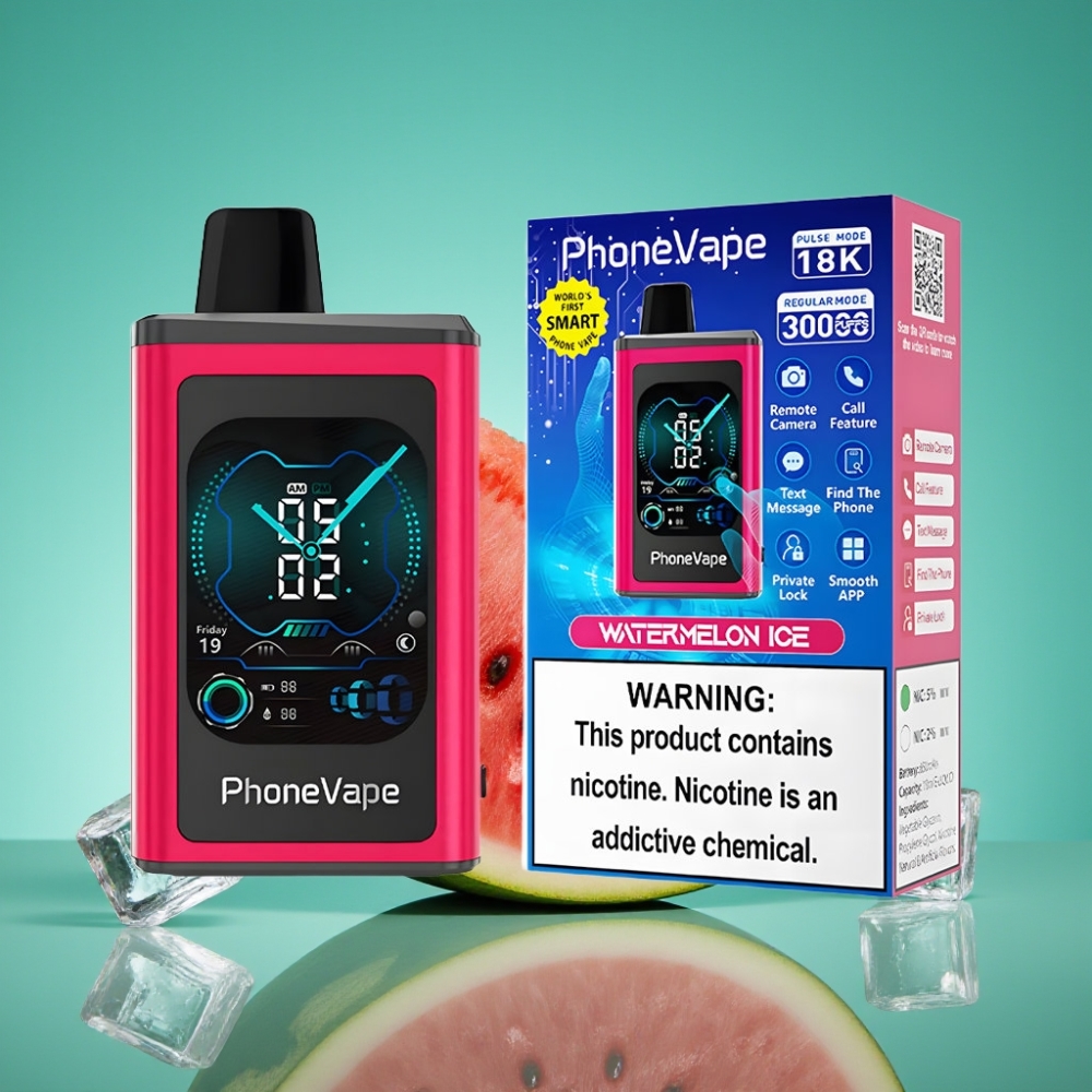 JNR PhoneVape 30000 puffs Vape Jetable Pastèque Glacée avec Batterie Rechargeable 850mAh Type-C, Turbo Mode, écran Complet et App Contrôlée