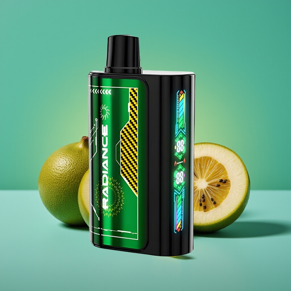 JNR Radiance 31000 Puffs – Ecran Animé Intelligent, Double Mesh Coil, Batterie Rechargeable 950 mAh – Fruit de la Passion Kiwi