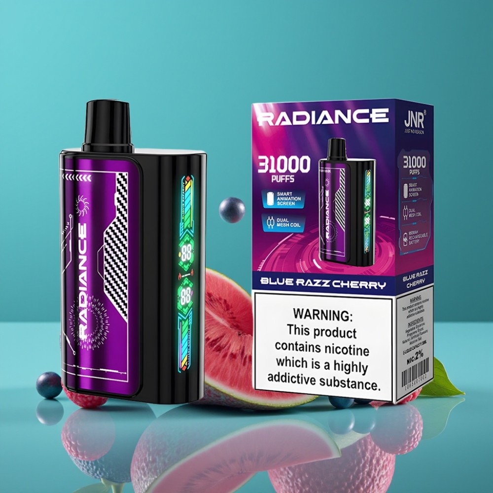 JNR Radiance 31000 Puffs Vape Jetable BLUE RAZZ CHERRY – 28ml E-liquid, Dual Mesh Coil, 950mAh Rechargeable Battery, Type-C Charging