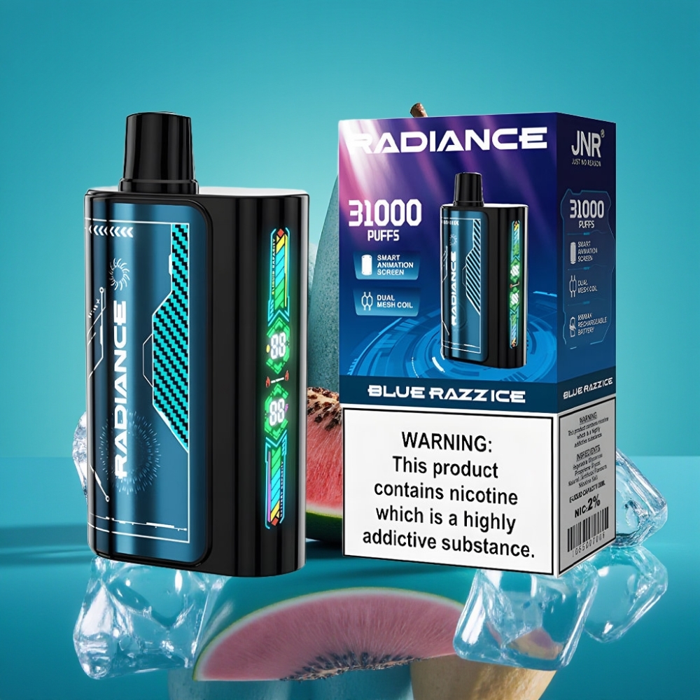 JNR Radiance 31000 Puffs Vape Jetable - Framboise Bleue Glacée - 28ml E-liquid, Dual Mesh Coil, 950 mAh Battery Rechargeable