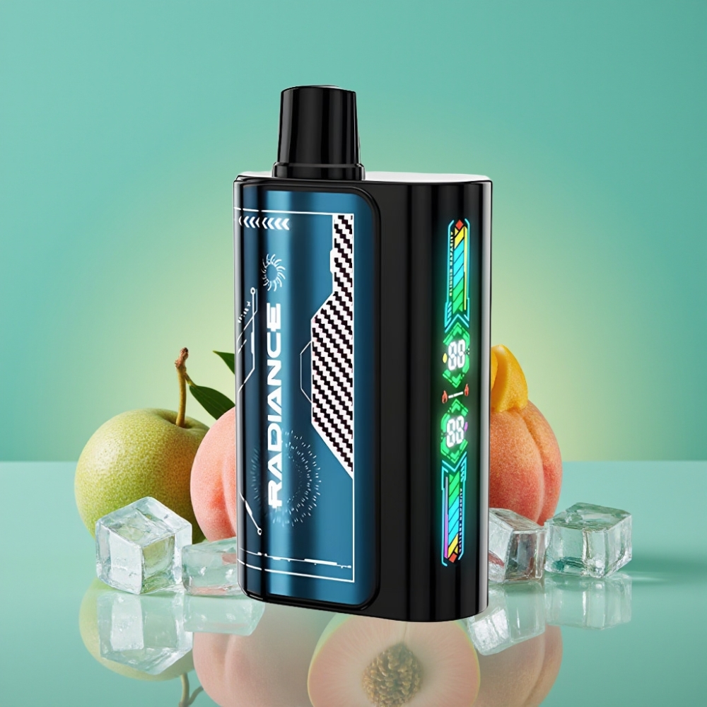 JNR Radiance 31000 Puffs Vape Jetable PÊCHE GLACÉE ÉTÉ avec Écran Animé Intelligent, Double Mesh Coil et Batterie Rechargeable 950 mAh