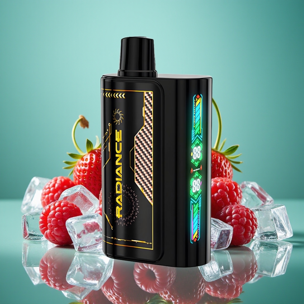 JNR Radiance 31000 Puffs – Écran Animé Intelligent, Double Mesh, Batterie Rechargeable 950 mAh – Fraise Framboise Cerise Glacée