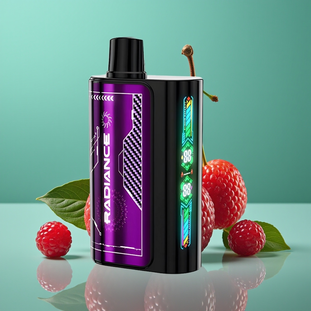 JNR Radiance 31000 Puffs – Écran Animé Intelligent, Double Mesh Coil, 28ml E-liquide, Batterie Rechargeable 950 mAh – Type-C – 2% Nicotine – Cerise-Baie
