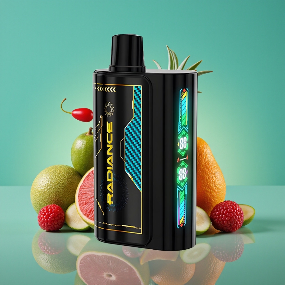 JNR Radiance 31000 Puffs – Écran Animé Intelligent, Double Mesh Coil, Batterie Rechargeable 950 mAh – E-Liquide 28ml (Cerise Cola Pétillante) 2% Nicotine