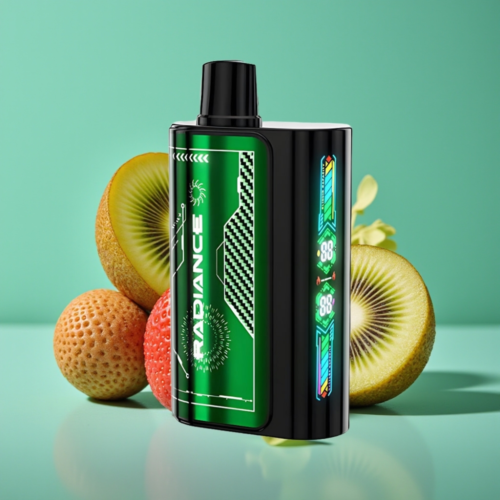 JNR Radiance 31000 Puffs – Écran Animé Intelligent, Double Mesh Coil, Batterie Rechargeable 950 mAh – Fraise Kiwi
