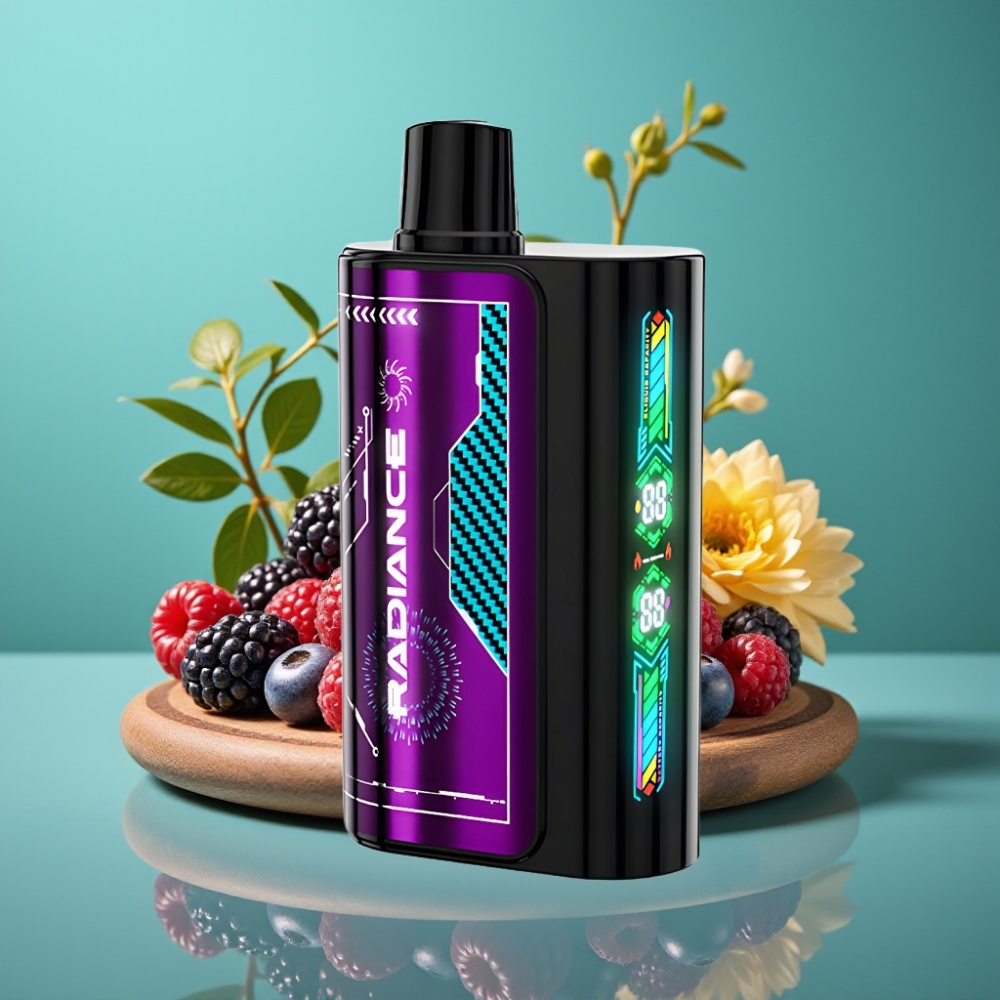 JNR Radiance 31000 Puffs – Écran Animé Intelligent, Double Mesh Coil, Batterie Rechargeable 950 mAh – MYRTILLE FRAMBOISE ACIDE