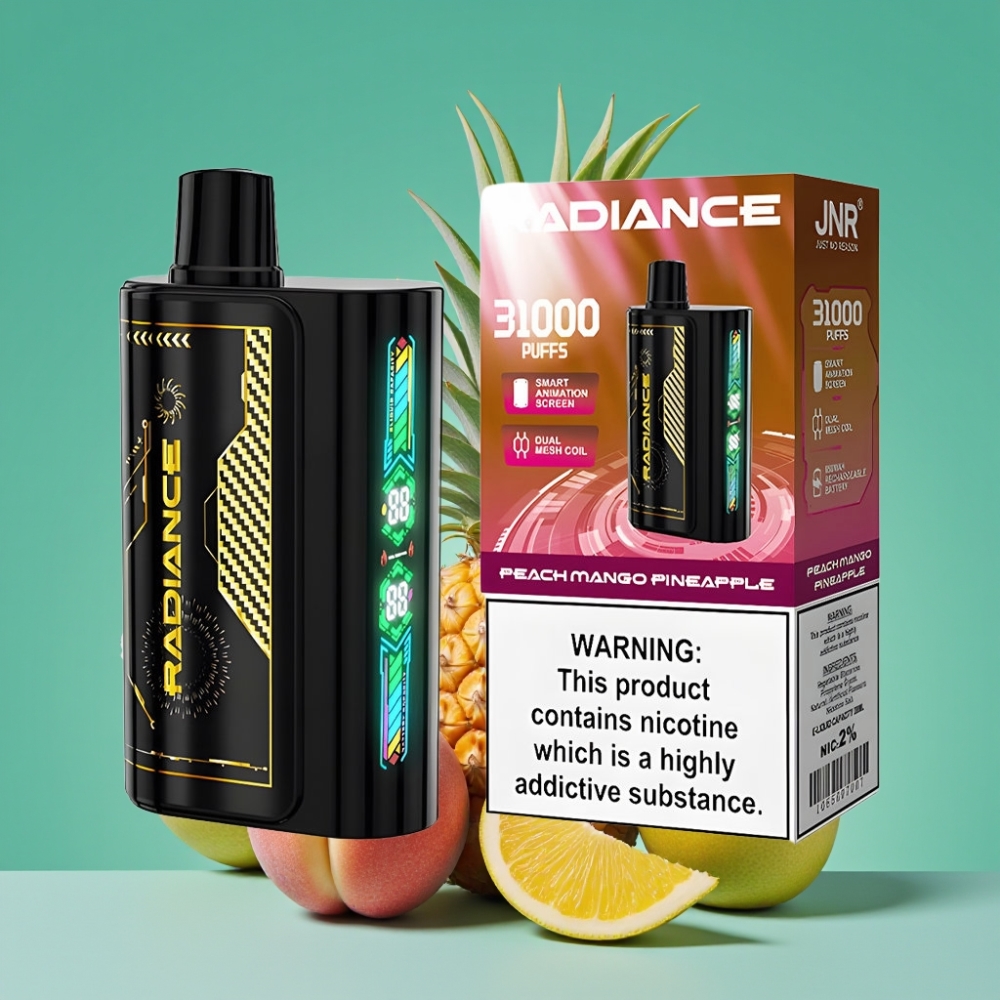 JNR Radiance 31000 Puffs Écran Animation Double Mesh 950 mAh Type-C Pêche Mangue Ananas