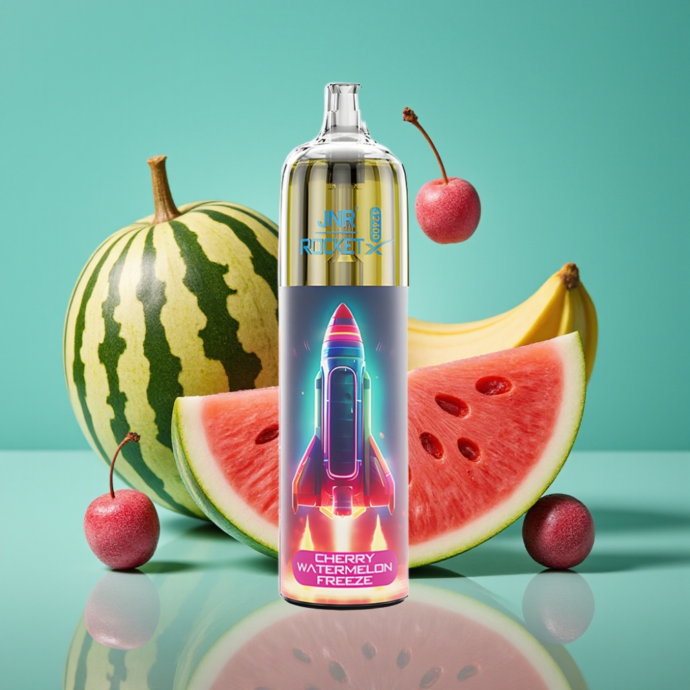 JNR Rocket-X 12400 Puffs Vape Jetable Cerise Pastèque Glacée avec Airflow Réglable, Lumières RGB et Charge Rapide Type-C