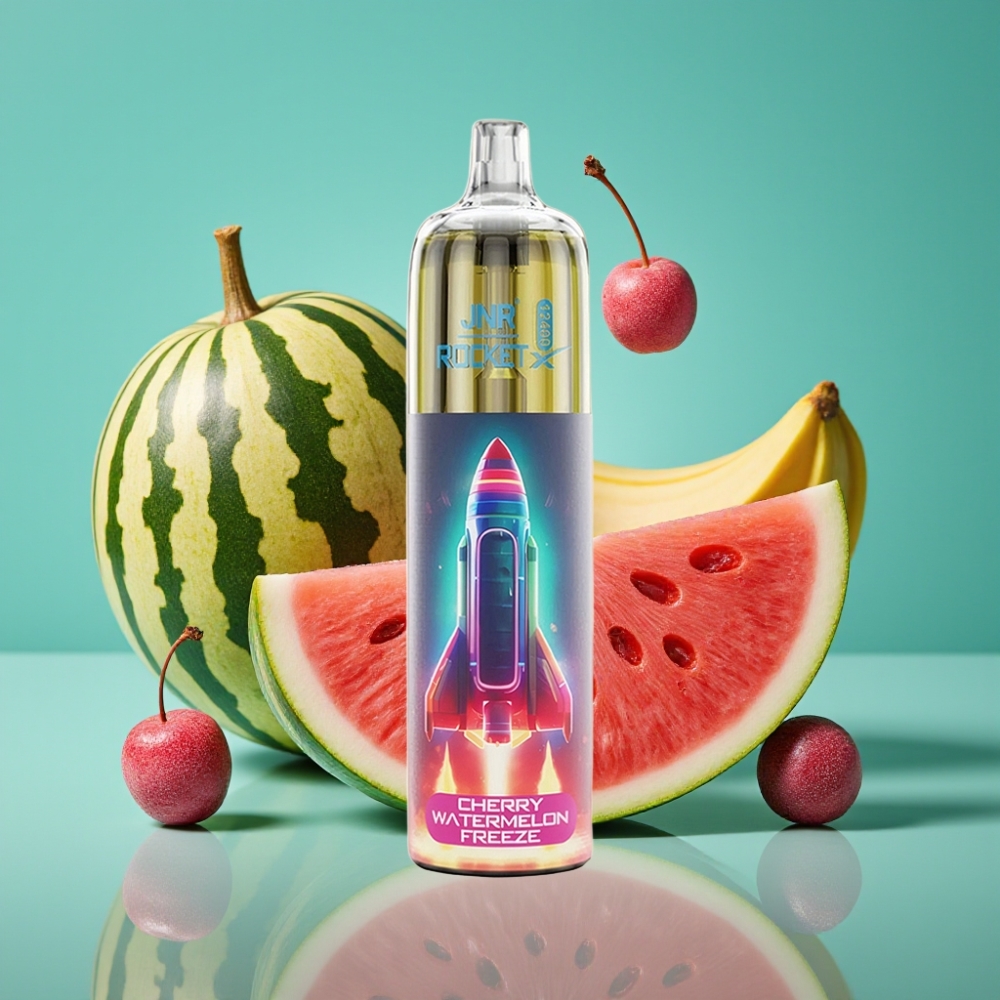 JNR Rocket-X 12400 Puffs Vape Jetable Cerise Pastèque Glacée avec Airflow Réglable, Lumières RGB et Charge Rapide Type-C
