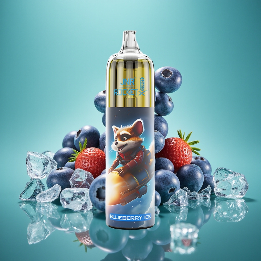 JNR Rocket-X 12400 Puffs Vape Jetable Myrtille Glacé avec Airflow Réglable, Lumières RGB et Charge Rapide Type-C