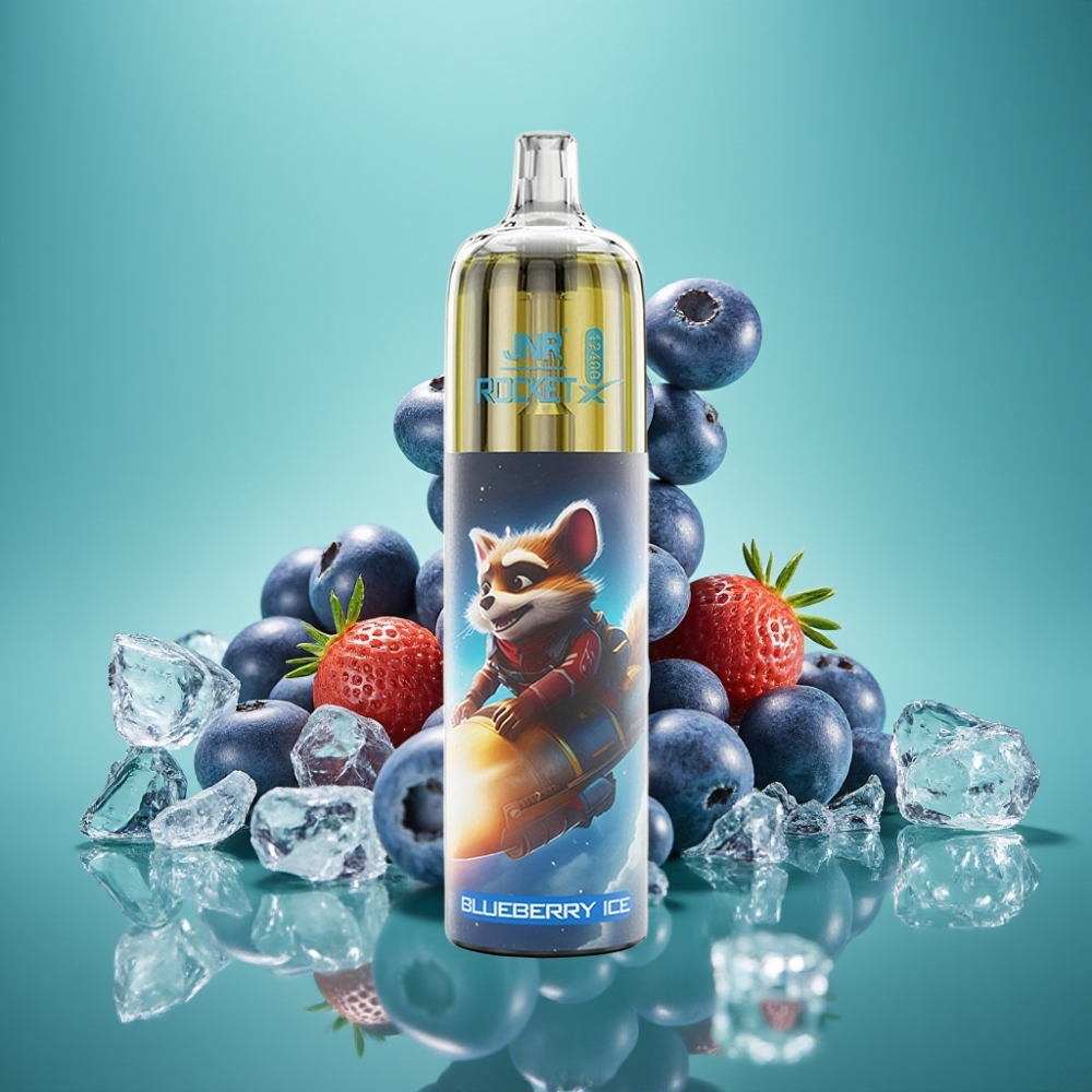 JNR Rocket-X 12400 Puffs Vape Jetable Myrtille Glacé avec Airflow Réglable, Lumières RGB et Charge Rapide Type-C