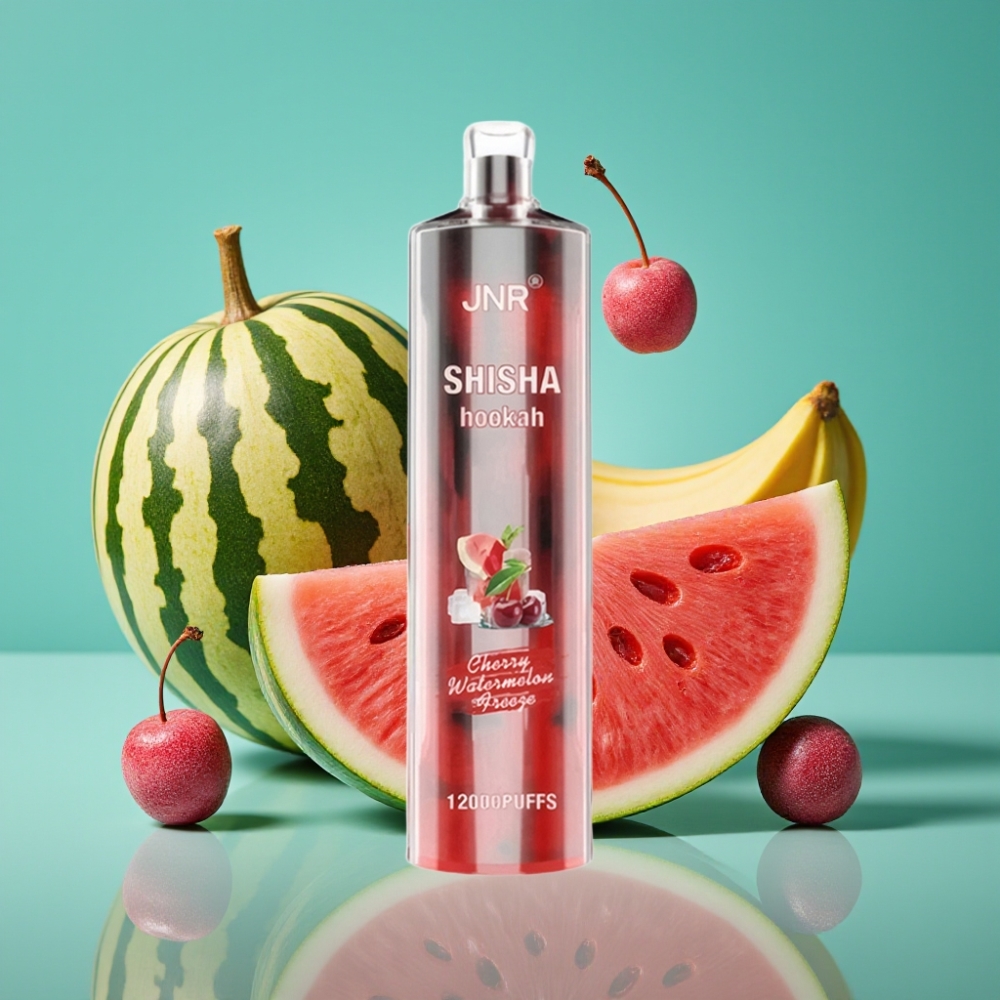 JNR Shisha Hookah 12000 Puffs - Vape Jetable Cerise Pastèque Glacée - 24ml/750mAh - Type-C - 0%, 2% Nicotine - 0.6 Ohm Mesh Coil