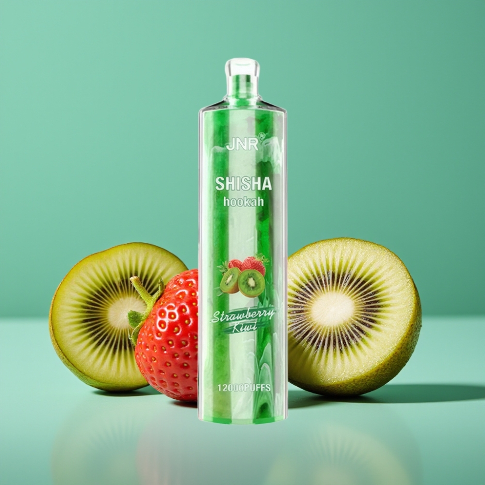 JNR Shisha Hookah 12000 Puffs Vape Jetable Fraise Kiwi avec 750mAh, 24ml, Bobine Mesh 0.6 Ohm et Charge Rapide Type-C