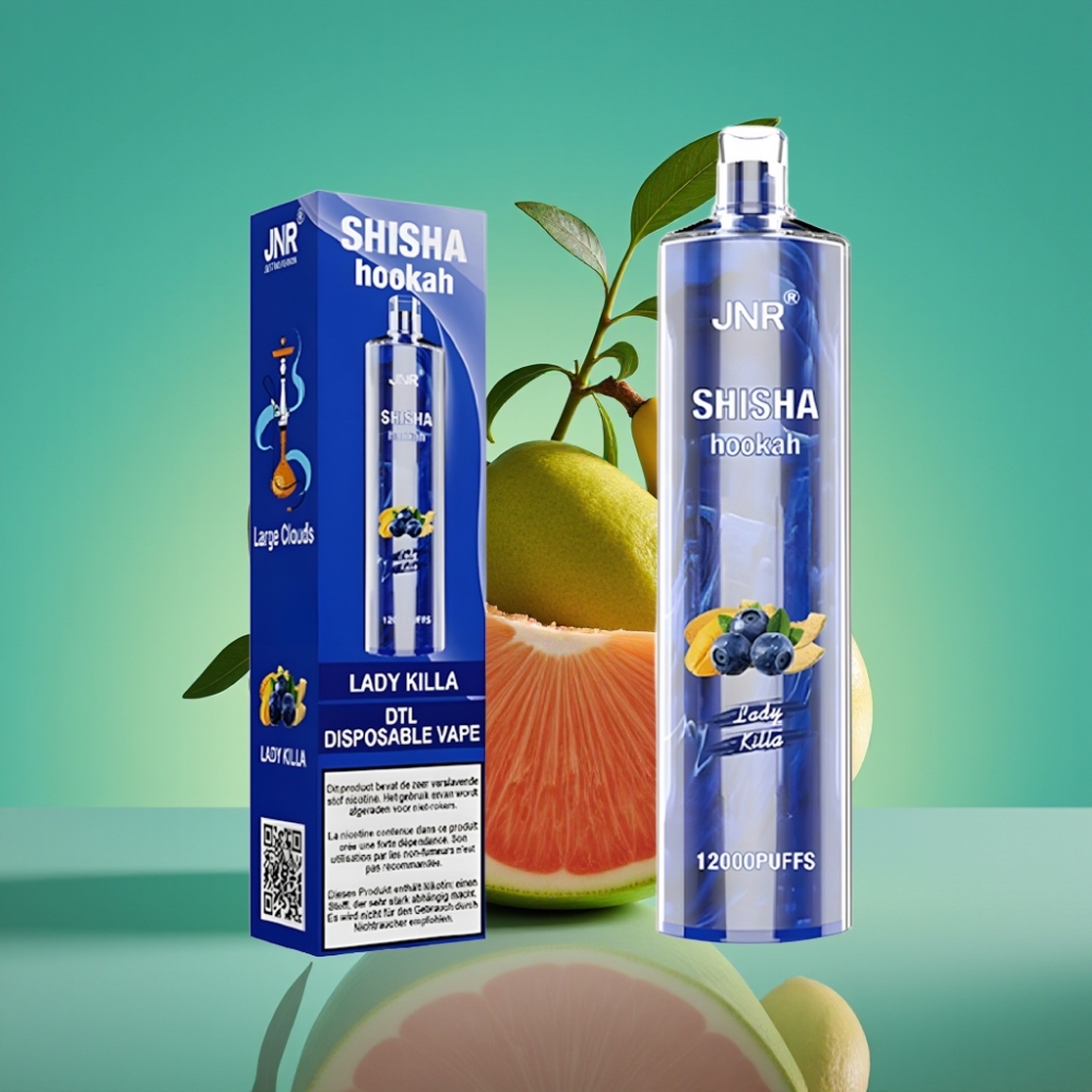 JNR Shisha Hookah 12000 Puffs Vape Jetable Lady Killa - 24ml E-Liquid, 750mAh Battery, 0.6 Ohm Mesh Coil, Type-C Charging