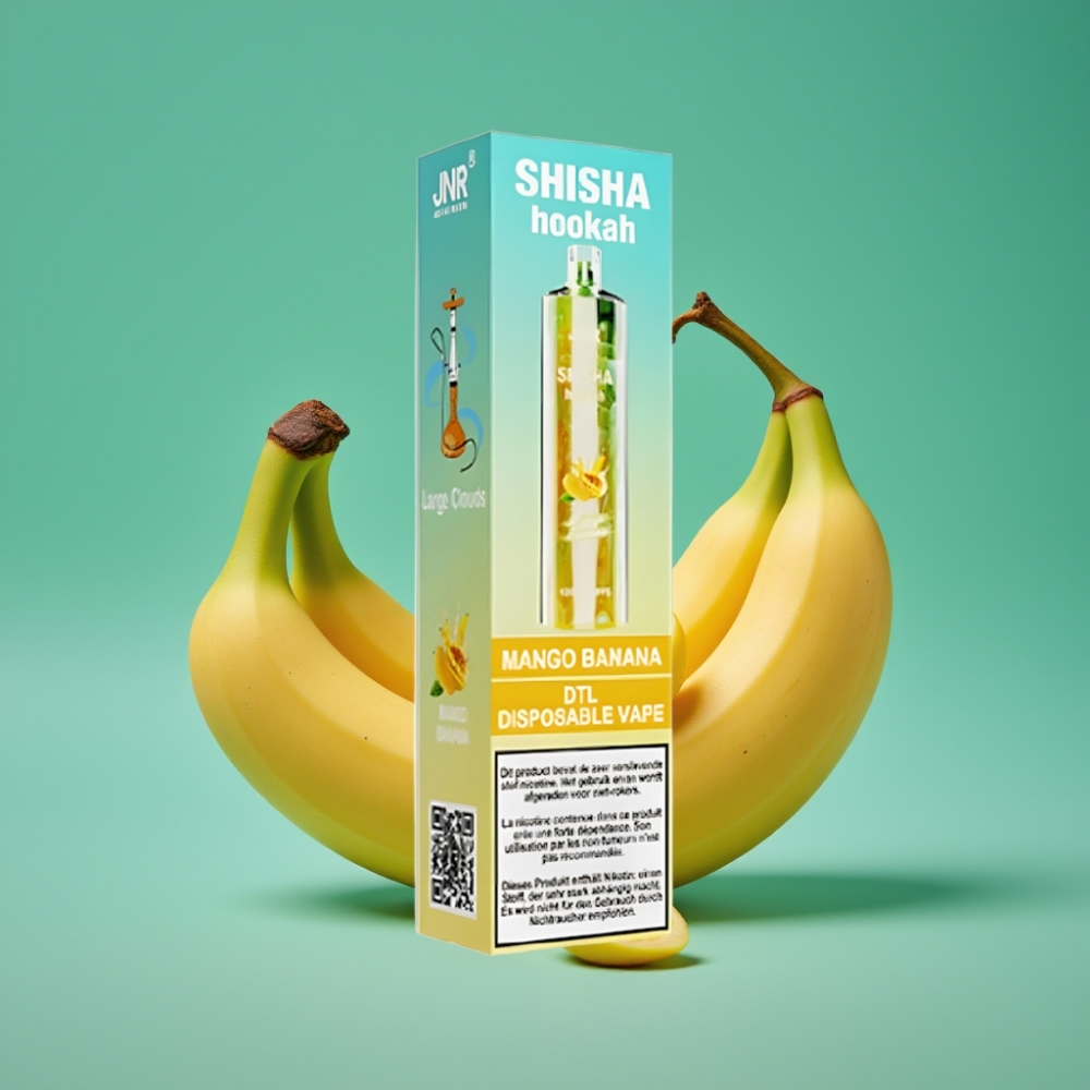 JNR Shisha Hookah 12000 Puffs Vape Jetable Mangue Banane – 24ml/750mAh – 0.6Ω Mesh Coil – Type-C
