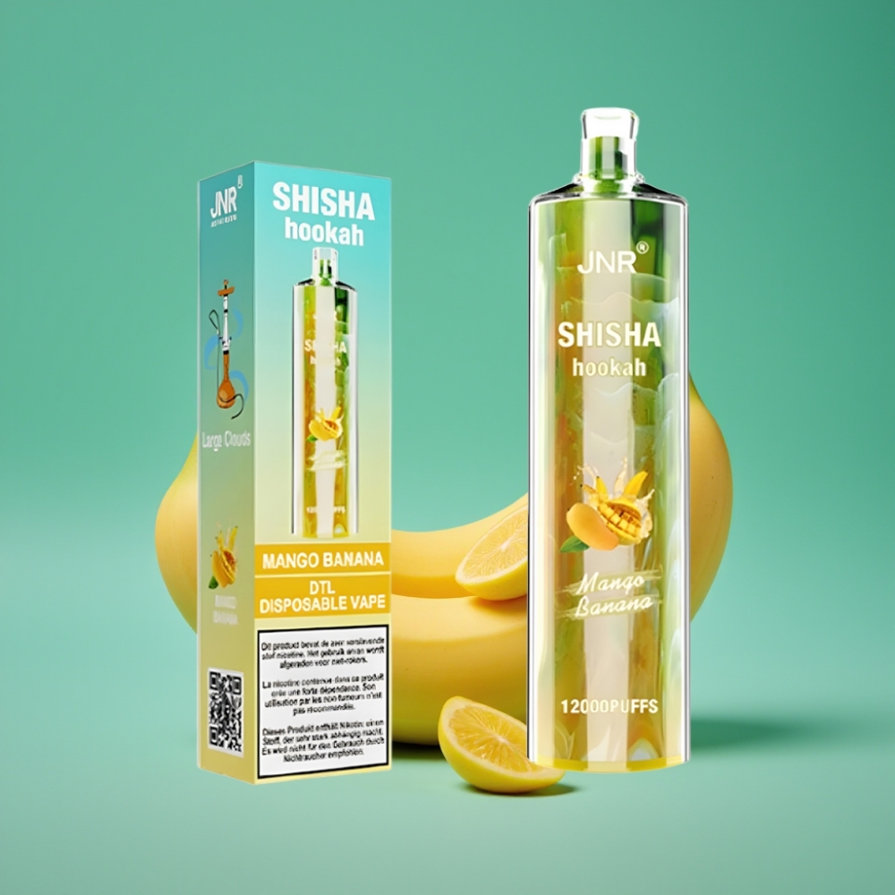 JNR Shisha Hookah 12000 Puffs Vape Jetable Mangue Banane – 24ml/750mAh – 0.6Ω Mesh Coil – Type-C
