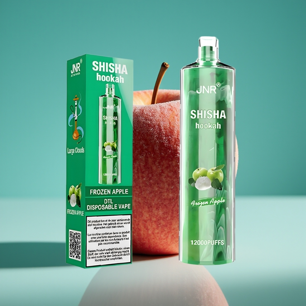 JNR Shisha Hookah 12000 Puffs Vape Jetable Pomme Glacée – 24ml E-Liquid, 750mAh Battery, Type-C Charging, 0.6 Ohm Mesh Coil, 10 PCS/Pack