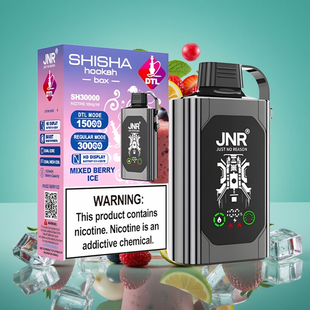 JNR Shisha Hookah Box 20500 Puffs - Double Baies Glacées - Écran HD - 25ml - 1000mAh - Double Mesh Coil - Charge Rapide Type-C - Nicotine 0%,2%,5%