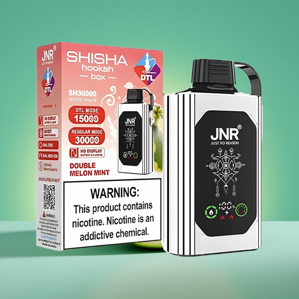 JNR Shisha Hookah Box 20500 Puffs - Double Melon Menthe - Écran HD - 25ml - Batterie 1000mAh - Double Mesh Coil - Charge Rapide Type-C - Nicotine 0%,2%,5%