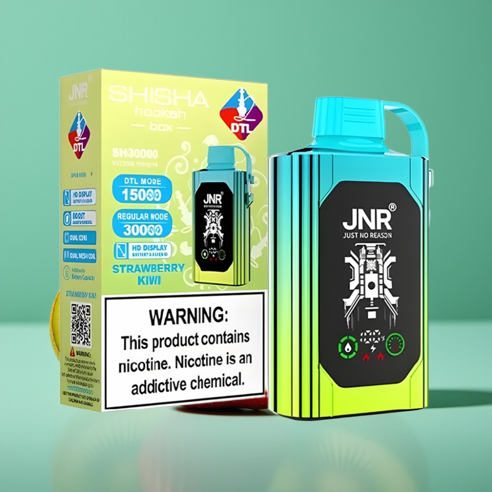 JNR Shisha Hookah Box 20500 Puffs - Fraise Kiwi - Affichage HD - Batterie 1000mAh - E-liquide 25ml - Double Mesh Coil & Dual Core - Charge Rapide Type-C