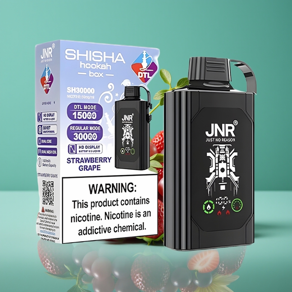 JNR Shisha Hookah Box 20500 Puffs - Fraise & Raisin - 25ml - 1000mAh - Dual Mesh Coil - Type-C