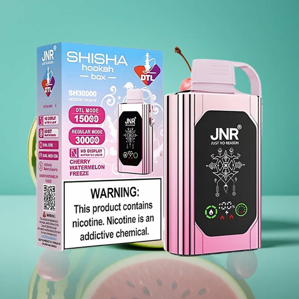 JNR Shisha Hookah Box 20500 Puffs - HD Display, 1000mAh, 25ml, Type-C - Cerise Pastèque Glacée (0%,2%,5%)