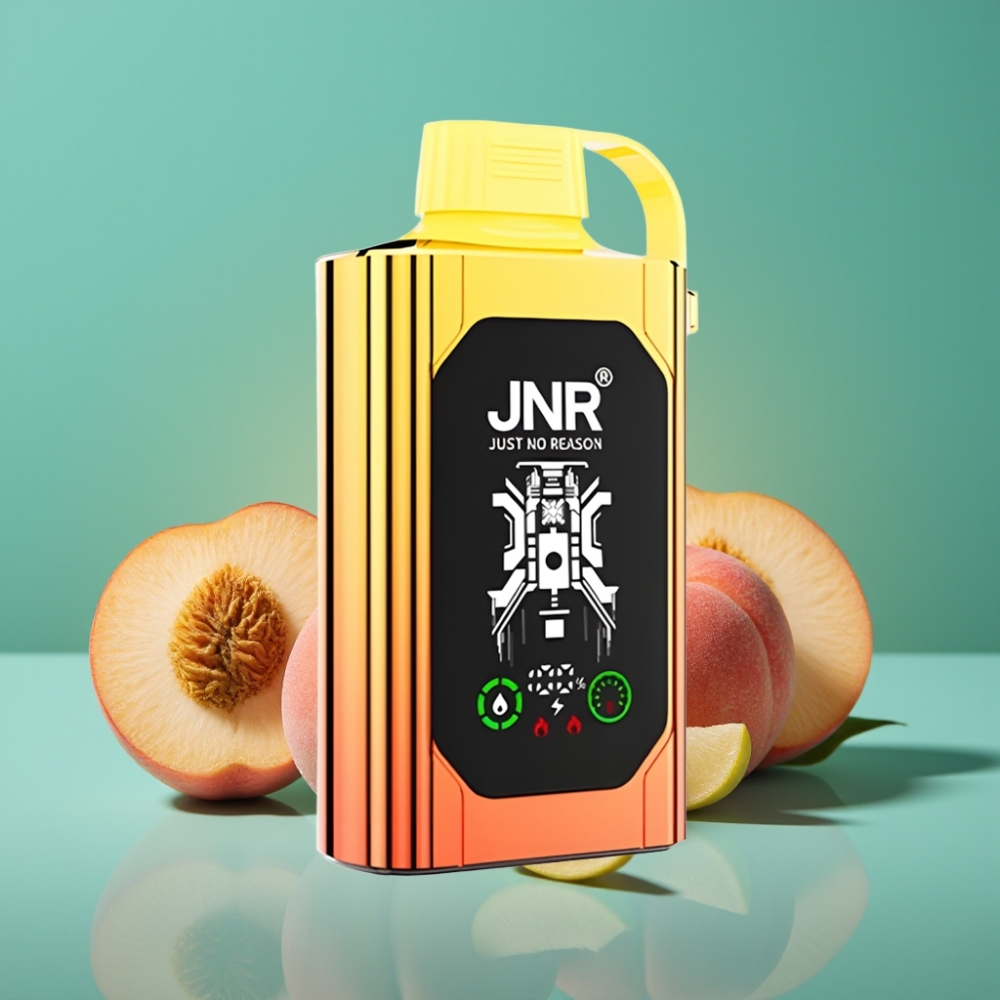 JNR Shisha Hookah Box 20500 Puffs - Pêche Juteuse - HD Display - 1000mAh - 25ml - Double Mesh & Dual Core - Charge Rapide Type-C - Nicotine 0%/2%/5%