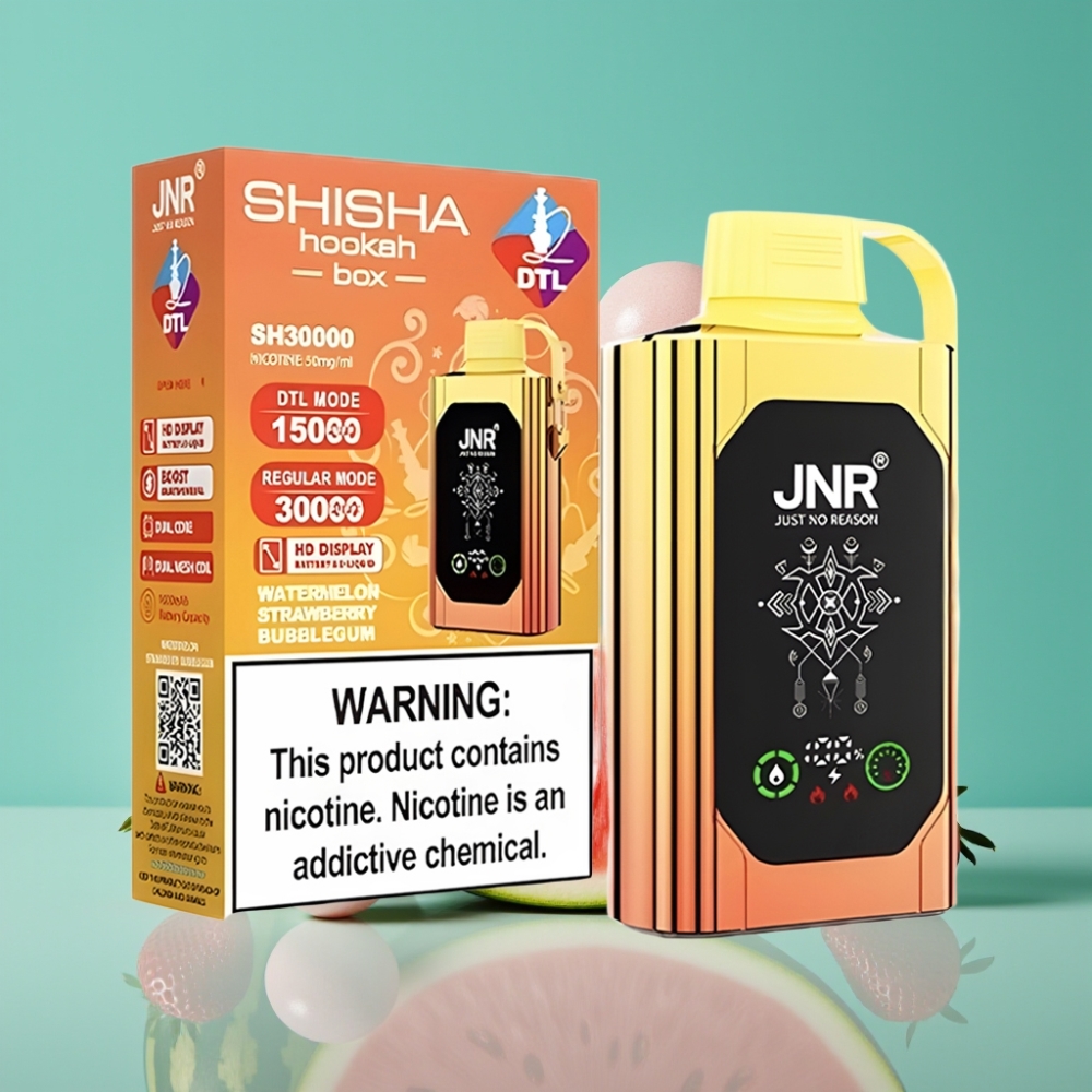 JNR Shisha Hookah Box 20500 Puffs - Pastèque Fraise Bubblegum - Ecran HD - Batterie 1000mAh - Liquide 25ml - Double Mesh Coil - Charge Rapide Type-C