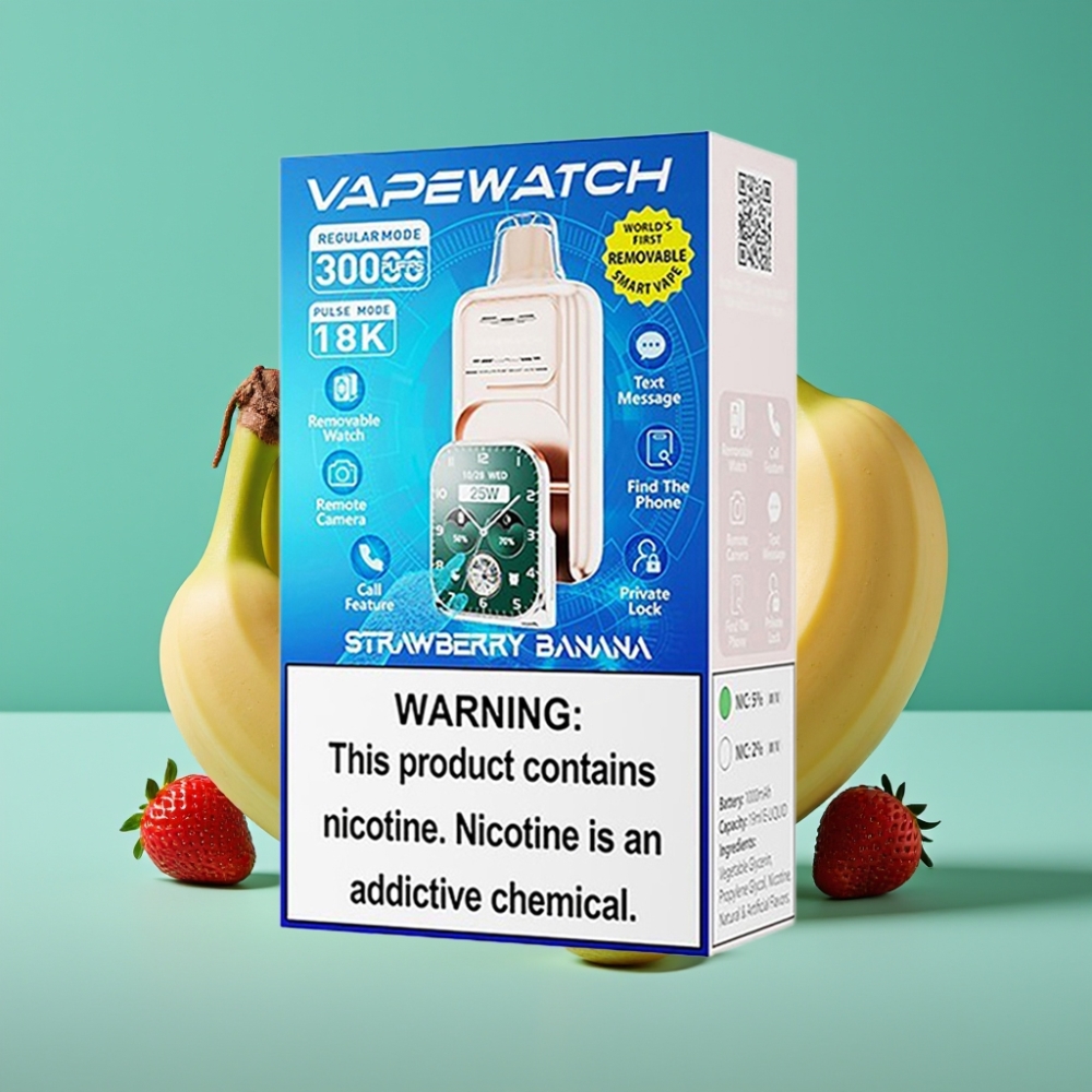 JNR VapeWatch 30000 Puffs Vape Jetable Fraise-Banane - 19mL / 5% Nicotine / Dual Mesh Coil / Type-C Charge